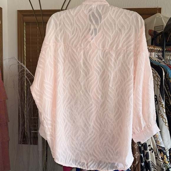 Baby Pink Cotton Soft Button Down Hi Lo Crystal Sequin Adorned Blouse - Picture 4 of 6